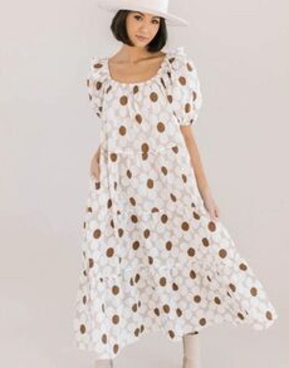 NWT Jacquie The Label Boho Tiered Maxi Dress Women Sz S Cream Brown Floral $128